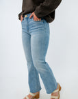 Light wash high-rise ankle flare denim jeans, Kut ankle flare jeans, Kut from the Kloth Kelsey jean, Kut from the Kloth light wash jeans