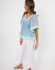 Lizzy Blue Mint Color Block Flare Sleeve Top