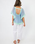 Lizzy Blue Mint Color Block Flare Sleeve Top