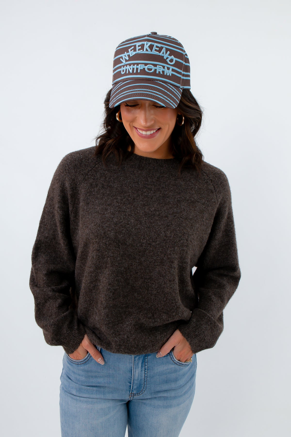 Heathered essential slouch sweater for women, dark grey sweater, dark brown sweater