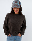 Heathered essential slouch sweater for women, dark grey sweater, dark brown sweater