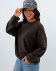 Relaxed fit neutral fall sweater for layering, dark sweater, dark oversized sweater