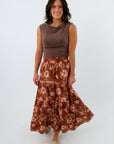 Painterly Harvest Floral Tiered Midi Skirt