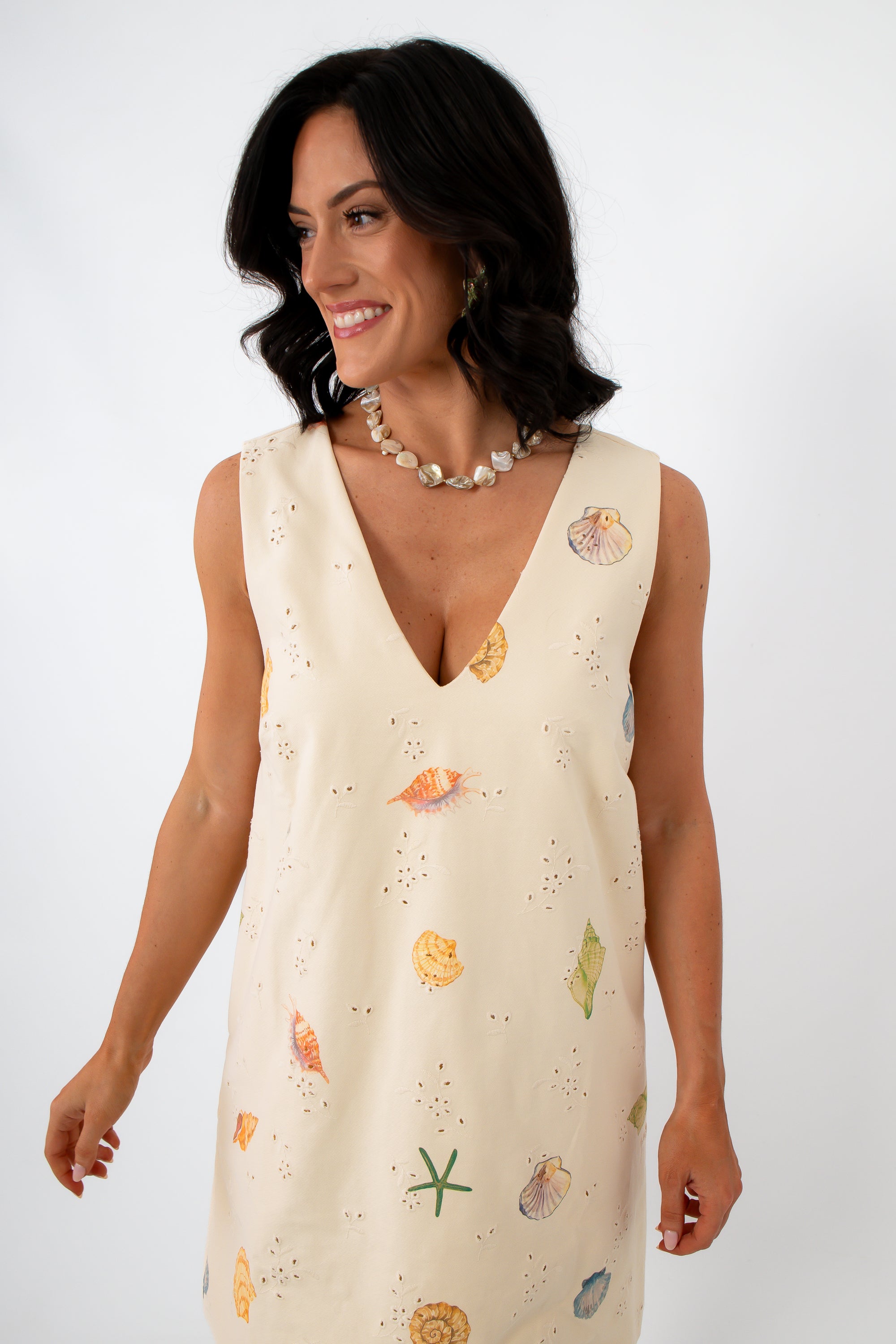 Coastline Romance Beach Patterned Shift Dress | Shell Print Summer, S Coastline Romance Beach Patterned Shift Dress | Shell Print Summer, S
