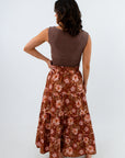 Midi skirt with side pockets, long skirts for fall, lightweight long skirt, floral skirt, rust colored skirt
