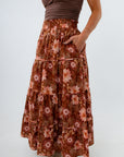 Comfortable tiered fall midi skirt for women, tiered midi skirt, patterned skirt with tiers, fall colored midi skirt