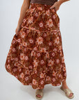 Elastic waist floral midi skirt with pockets, floral midi skirt, patterned midi skirt, long patterned skirt