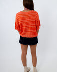 Orange striped sweater with relaxed fit, orange sweater, orange short sleeve sweater