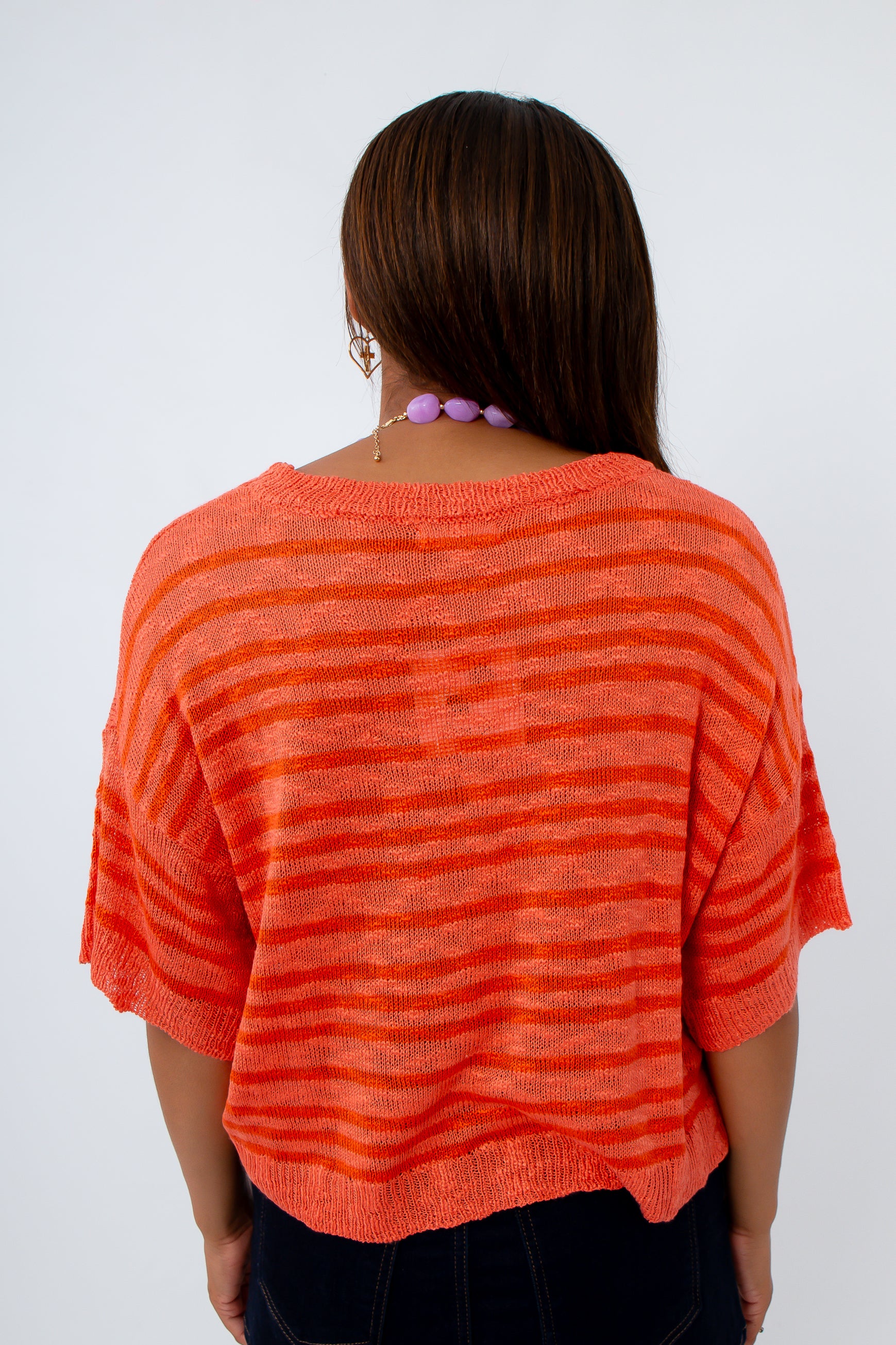 Orange Striped knit top for clemson game day, auburn game day tops, syracuse game day sweater