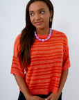 Orange Lightweight Sweater with stripes for clemson game day outfit, auburn game day top, Syracuse game day outfit