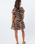 High neckline tiger print dress for fall game day events, clemson game day dress, clemson tiger print dress, tiger print mini dress