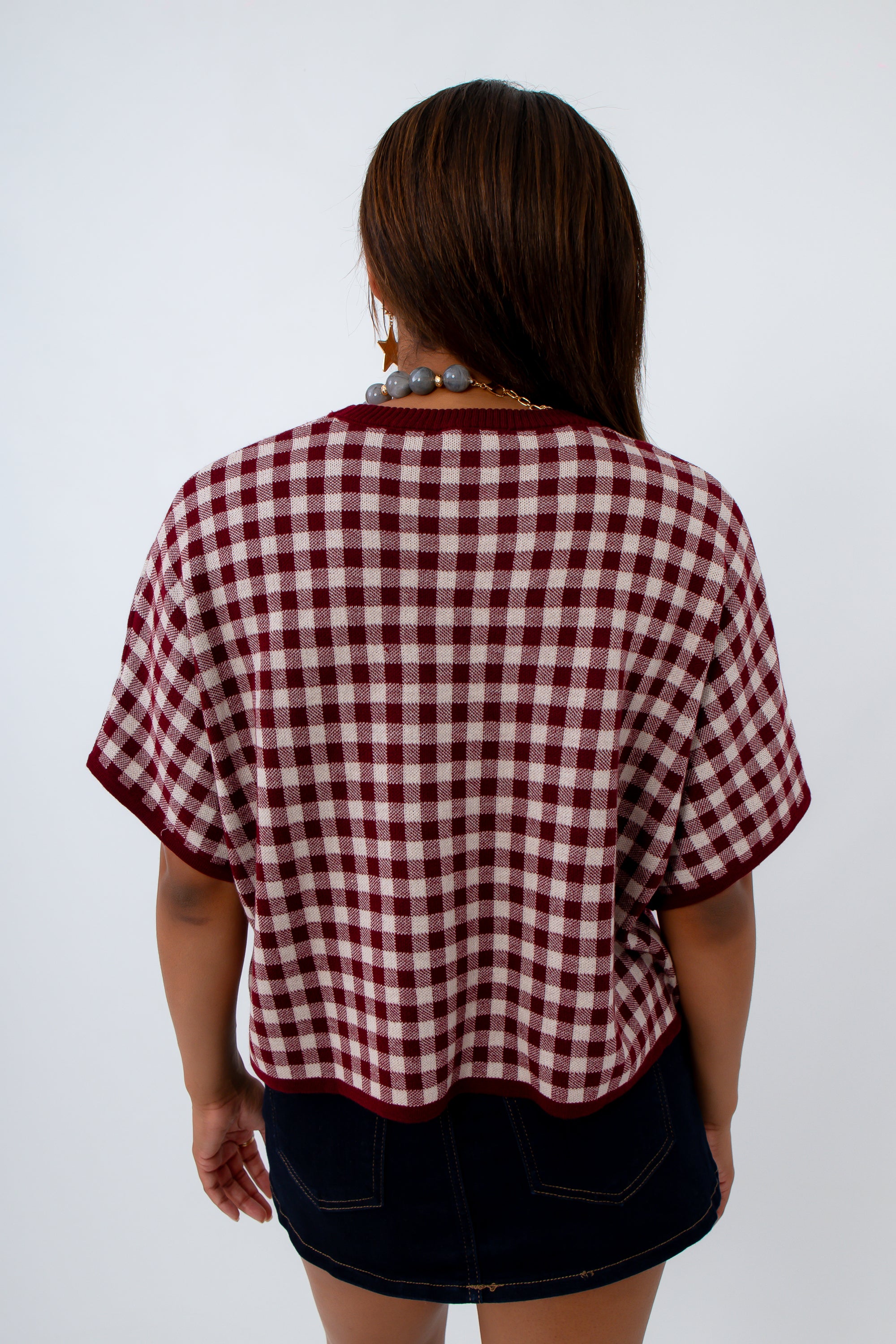 Fall short sleeve knit sweater for work, Fall short sleeve knit sweater football game