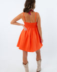 Smocked back orange mini dress for Tennessee game day, orange poplin mini dress, orange mini dress with adjustable straps