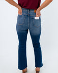 Women's dark wash denim, women's cropped ankle flare jeans, women's medium wash denim