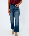 Dark Wash High Rise Crop Flare Jeans