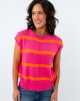 Sally Pink Orange Stripe Sleeveless Sweater
