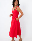 Firecracker Red Square Neck Midi Dress
