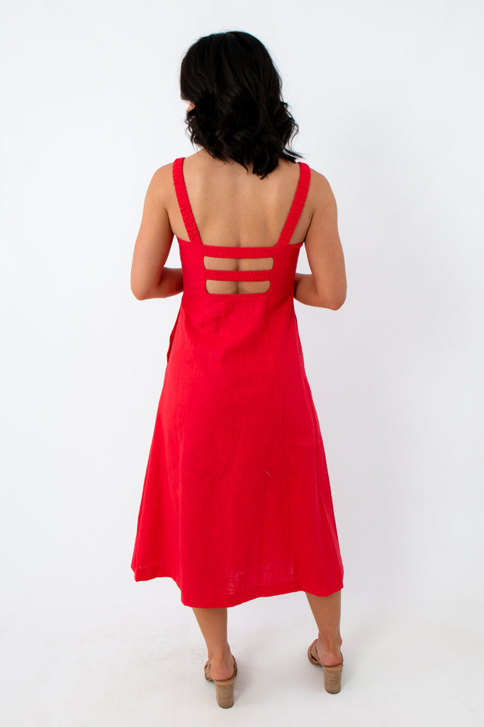 Firecracker Red Square Neck Midi Dress