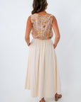 FRNCH Cloudia cotton skirt paired with seashell printed tank for summer vacation,  beach outfit