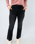 High-rise ankle flare black denim jeans for women, Kut from the Kloth black denim jeans, Kut from the Kloth Kelsey jeans
