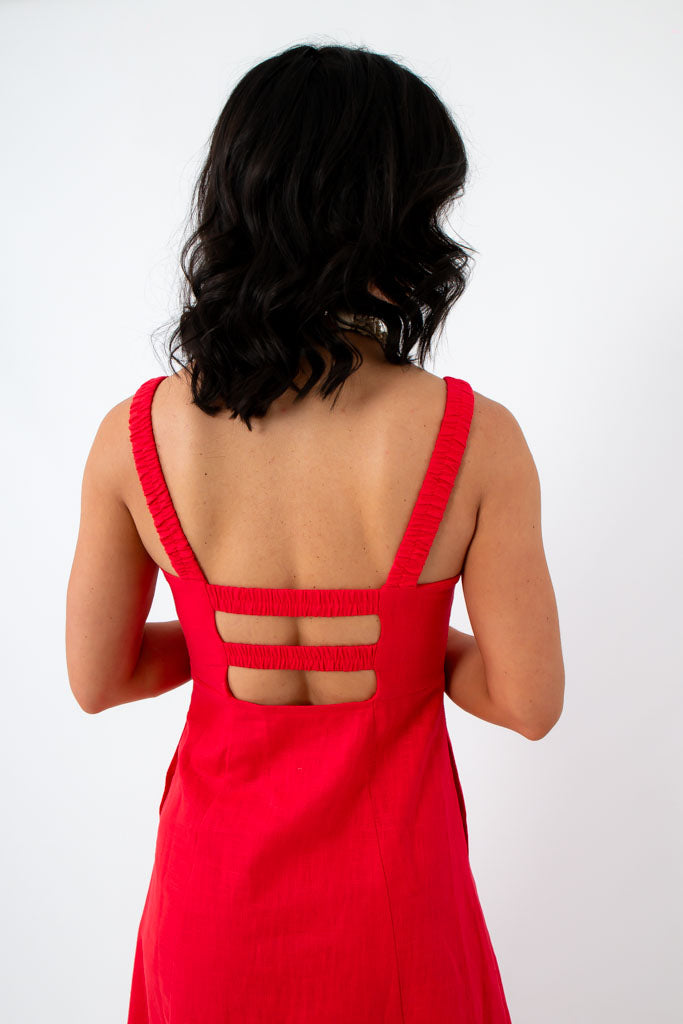 Firecracker Red Square Neck Midi Dress