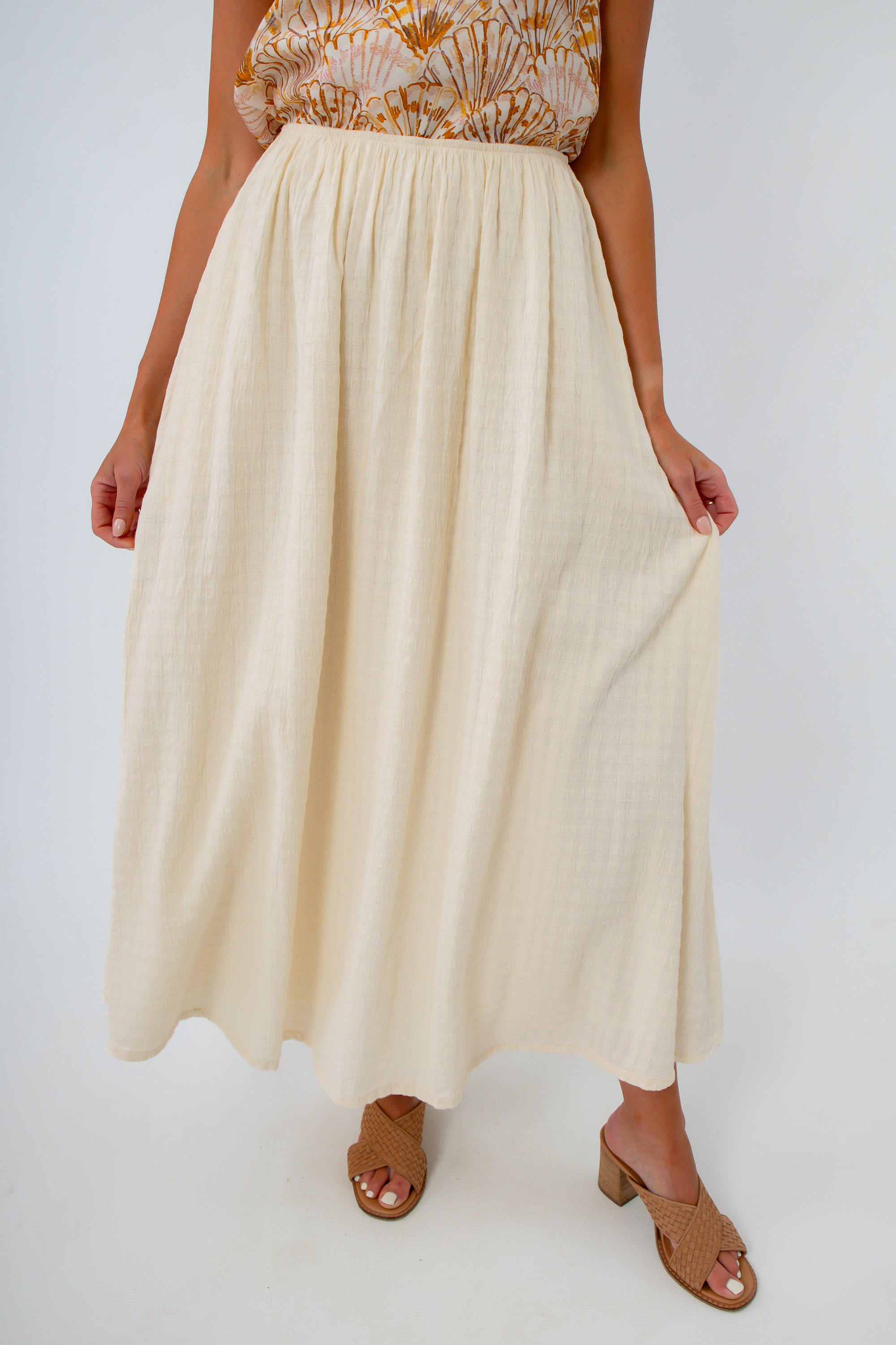 FRNCH Cream midi skirt in 100% cotton perfect for all year round