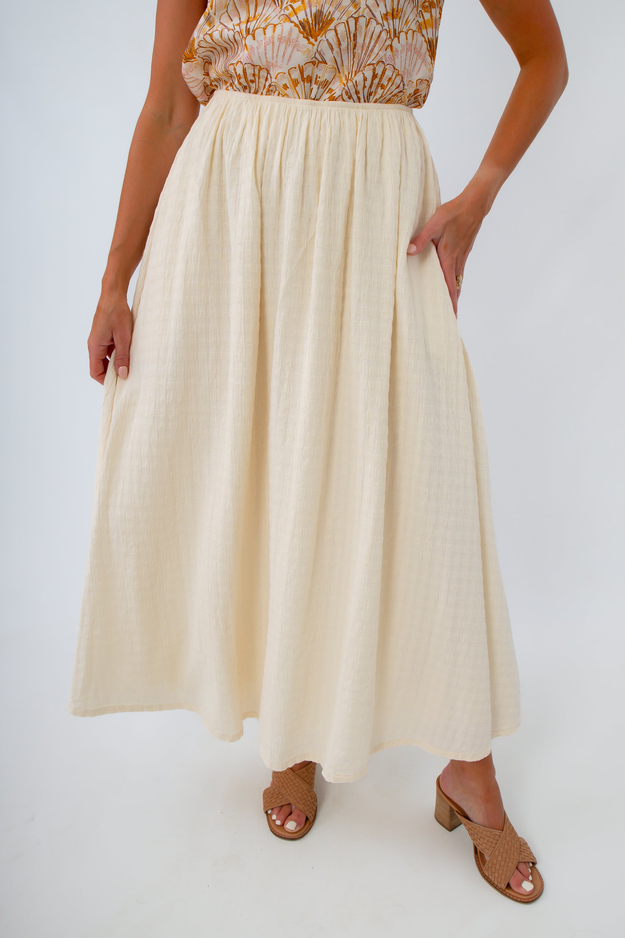 FRNCH Cloudia 100% cotton skirt for summer in the perfect midi length