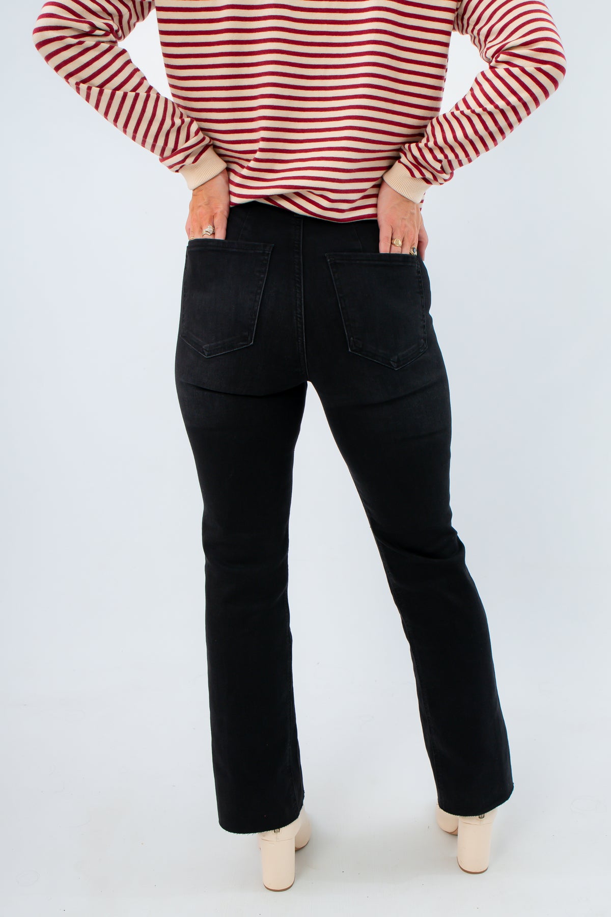 Versatile everyday styling black flare jeans for women, women's black flare jeans, women's high waisted black jeans