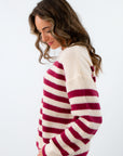 Burgundy and white striped fall sweater for game day, fall striped sweater, burgundy striped sweater for USC gameday