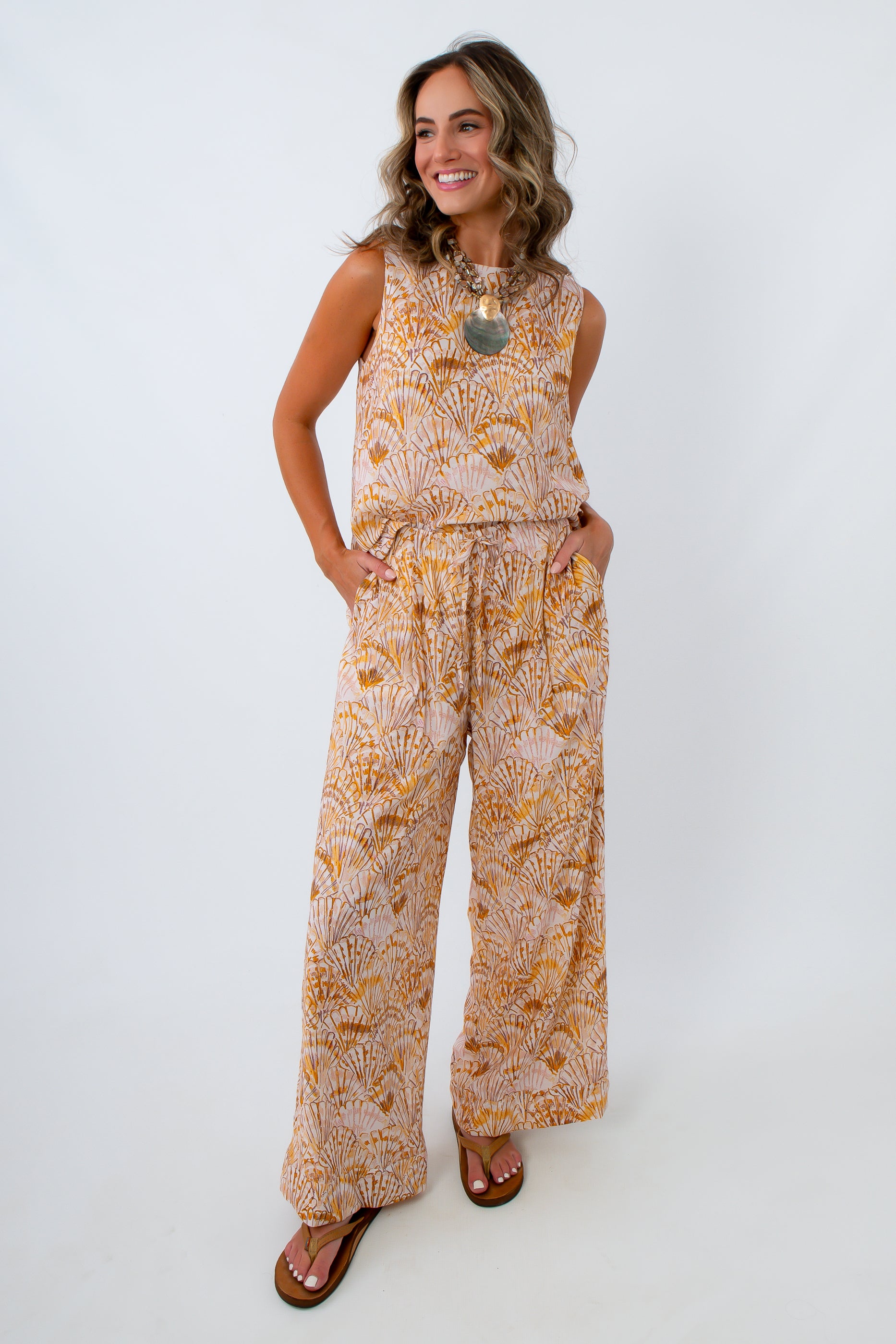 Scallop Seashell Wide Leg Pants and Matching tank for the ultimate vacation look