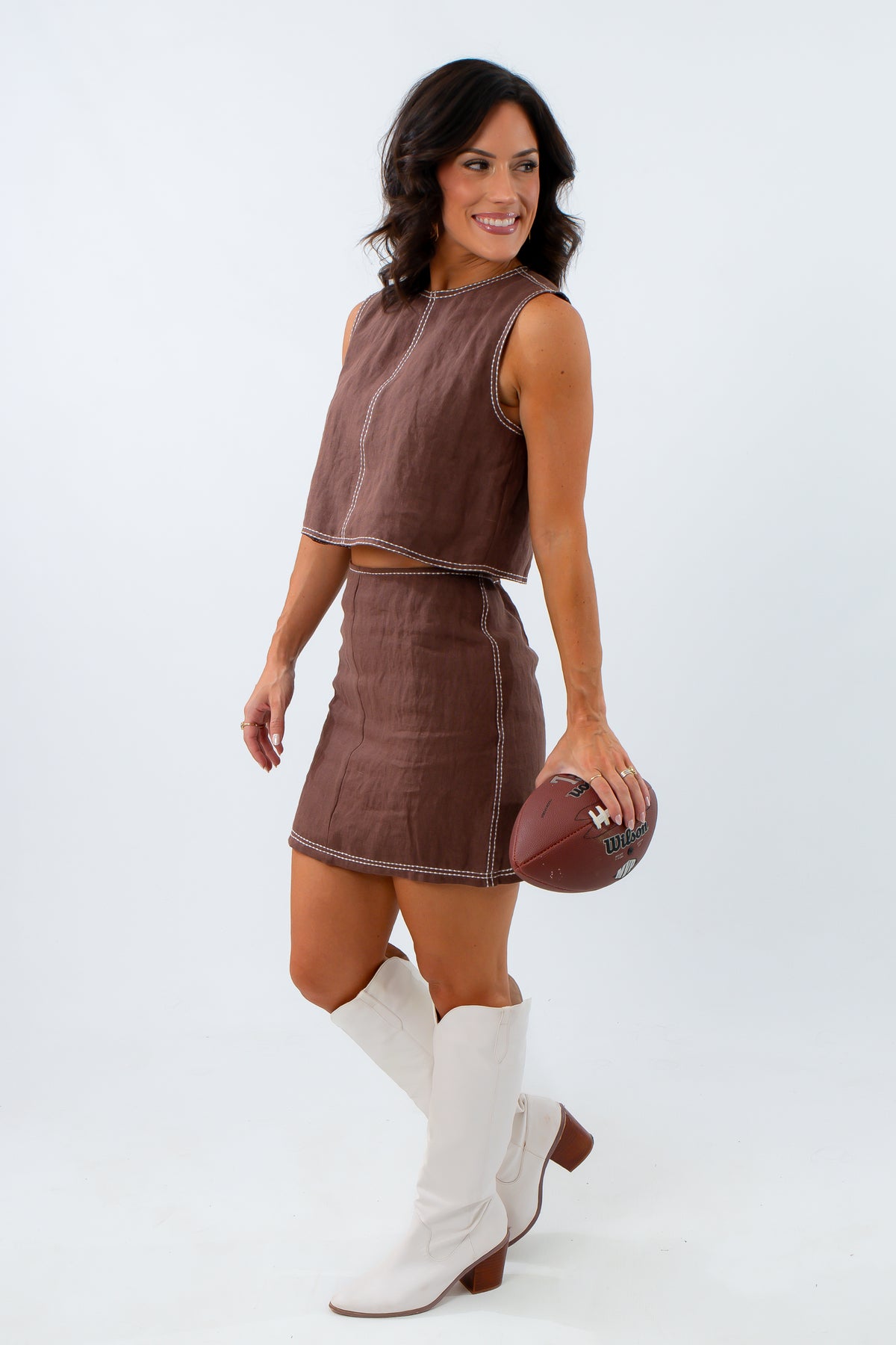 brown linen gameday matching set football game inspired neutral