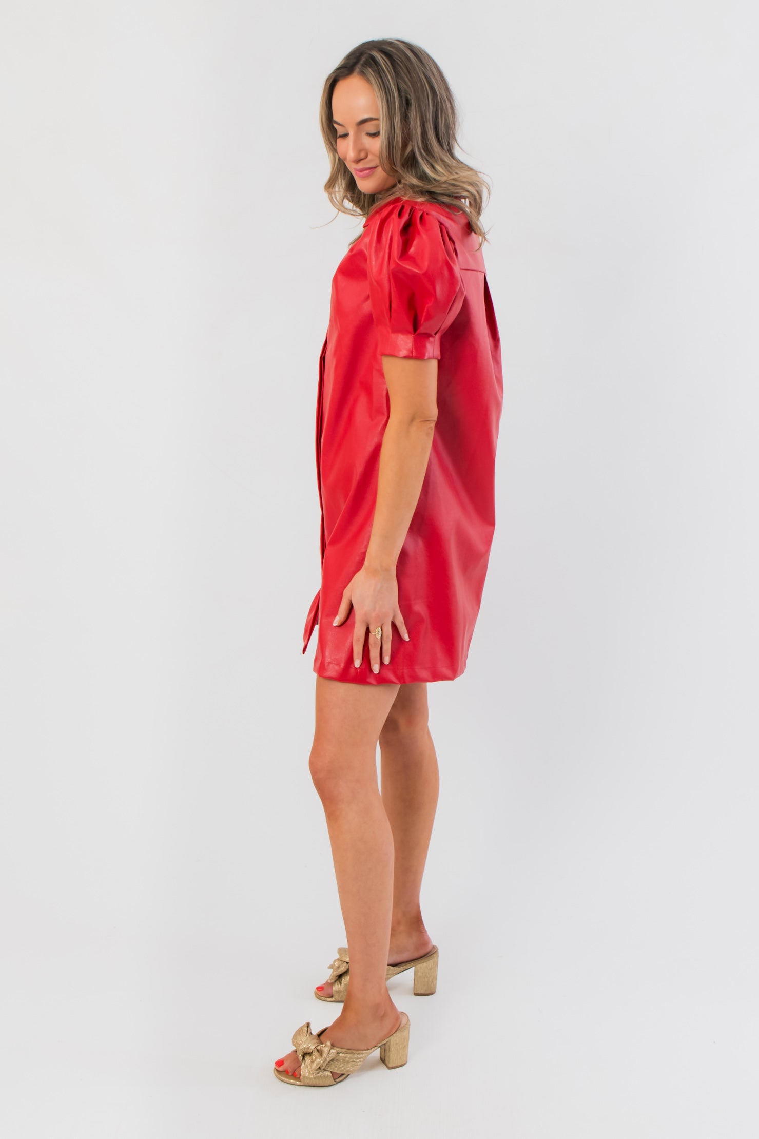 Sugarplum Showgirl Red Faux Leather Mini Dress