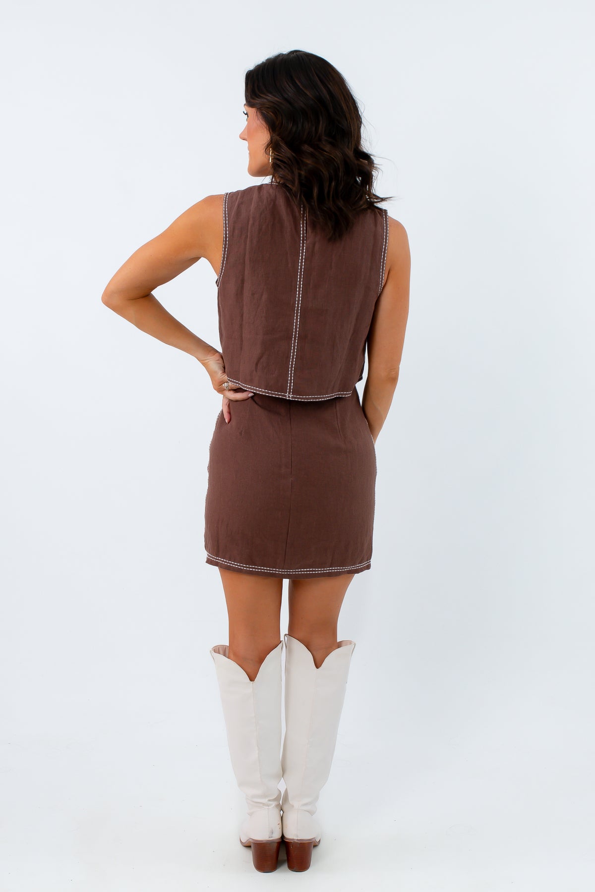 brown linen matching set for football gameday l mae boutique