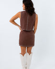 brown linen matching set for football gameday l mae boutique