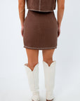 Hail Mary Brown Stitch Linen Skirt