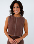 Hail Mary Brown Stitch Linen Crop Top