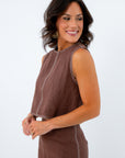 noon game outfit inspo for any football team brown and white linen 