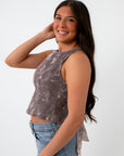 Denim tie-back top with sleeveless design