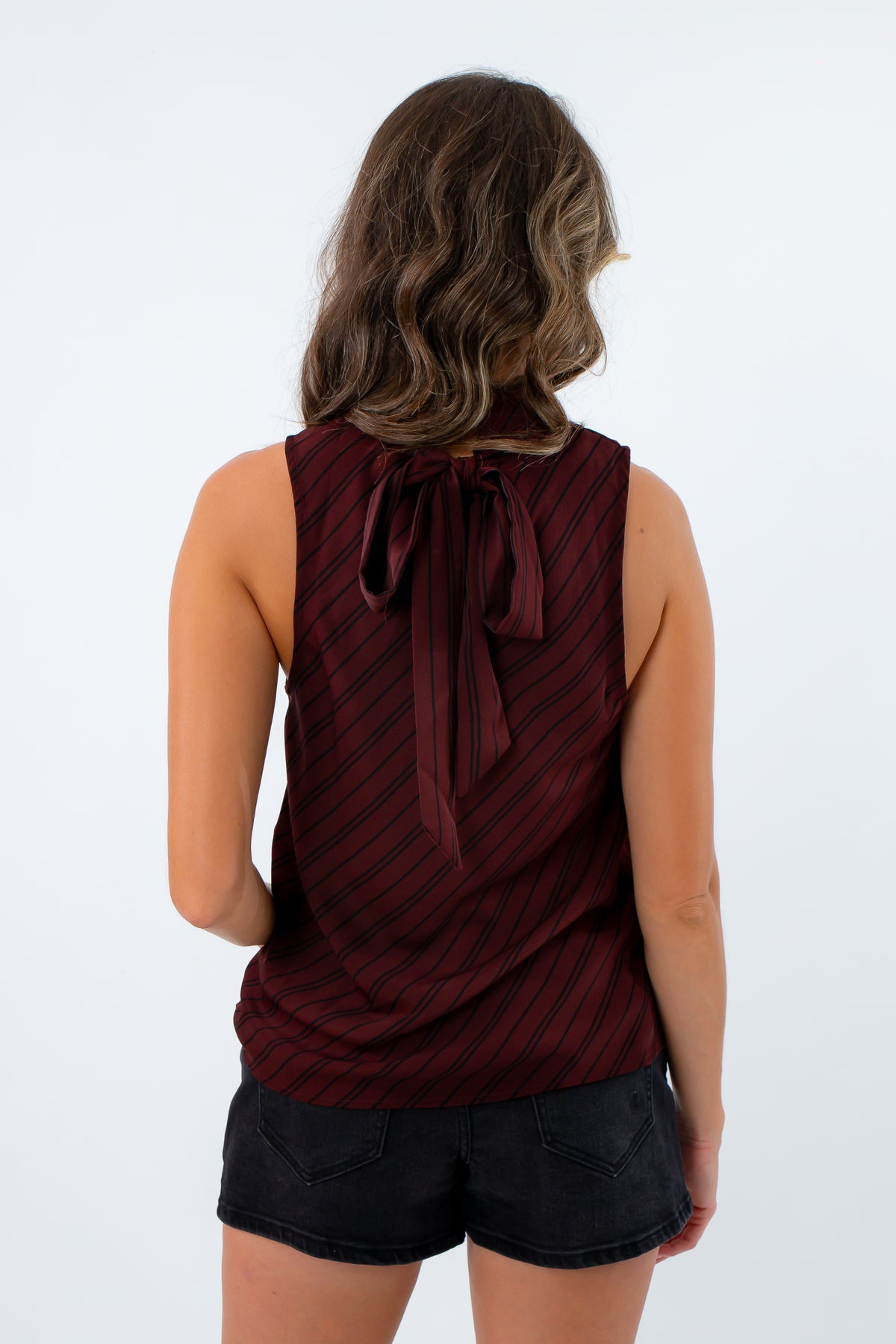 Stylish fall going out top in burgundy with stripes, garnet and black game day top, garnet and black halter top for USC game day