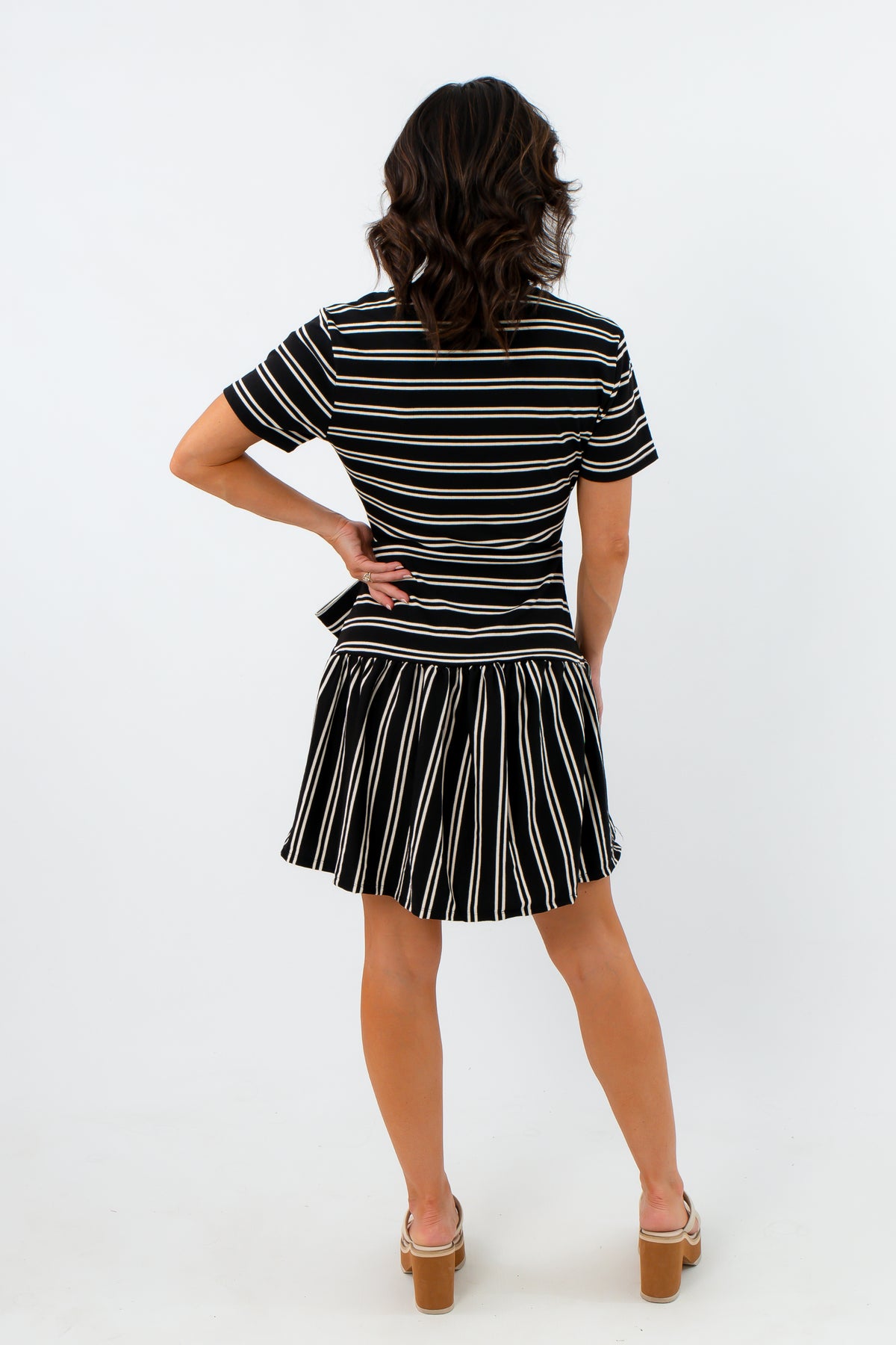 comfortable black and white stripe knit dress