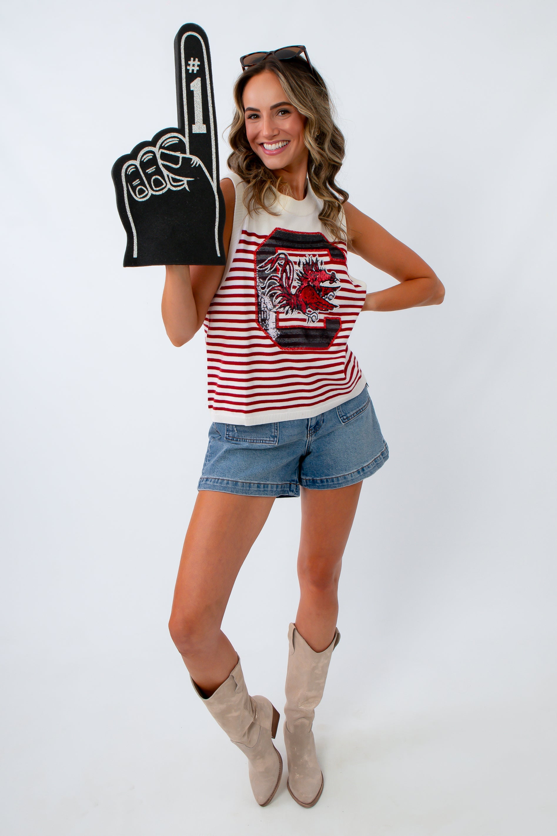 Queen of Sparkles University of South Carolina Stripe Knit Tank