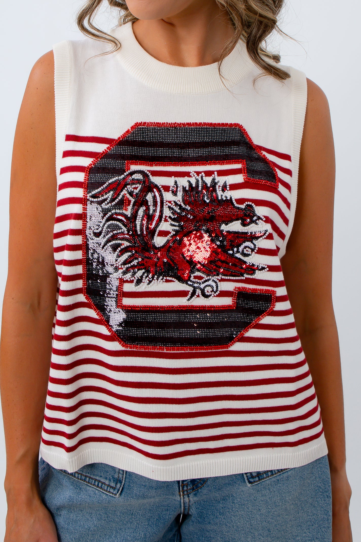 Queen of Sparkles Gamecock logo knit tank for USC game day top