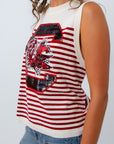 Garnet and white striped knit tank, Garnet game day top, garnet sleeveless sweater