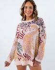 Colorful tiger print sweater for fall, long sleeve sweater with tigers all over it, colorful sweater with tigers on it