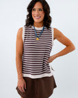 Lightweight fall transition tops for women, brown and white casual top for fall, lightweight knit top for fall