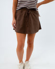Cozy brown knit terry mini skort for fall lounging, fall brown mini skort, casual brown mini skort