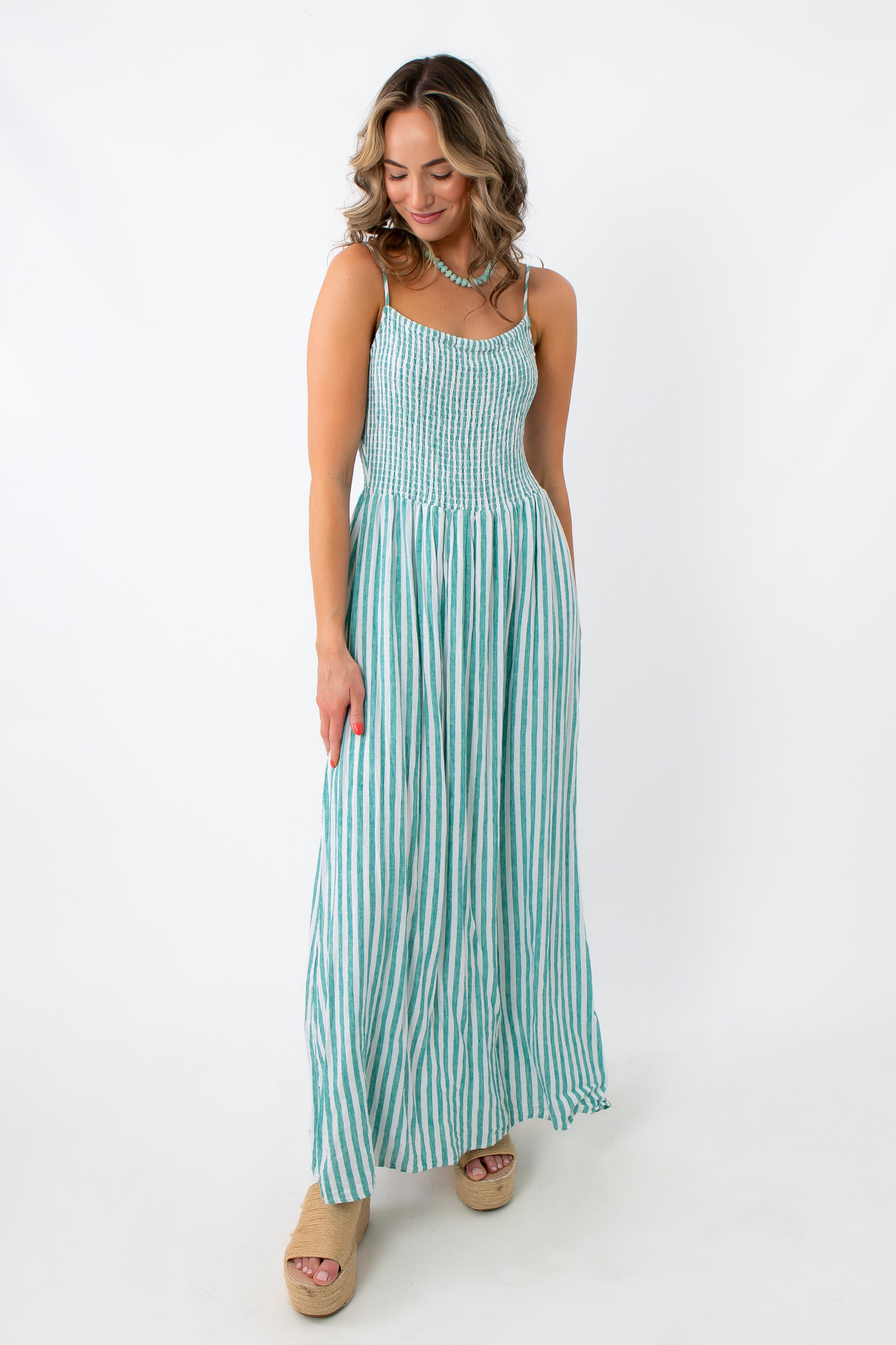 Z Supply La Palma Stripe Bayside Midi Dress | Green Linen Summer Dress L. Mae Boutique Z Supply La Palma Stripe Bayside Midi Dress | Green Linen Summer Dress L. Mae Boutique