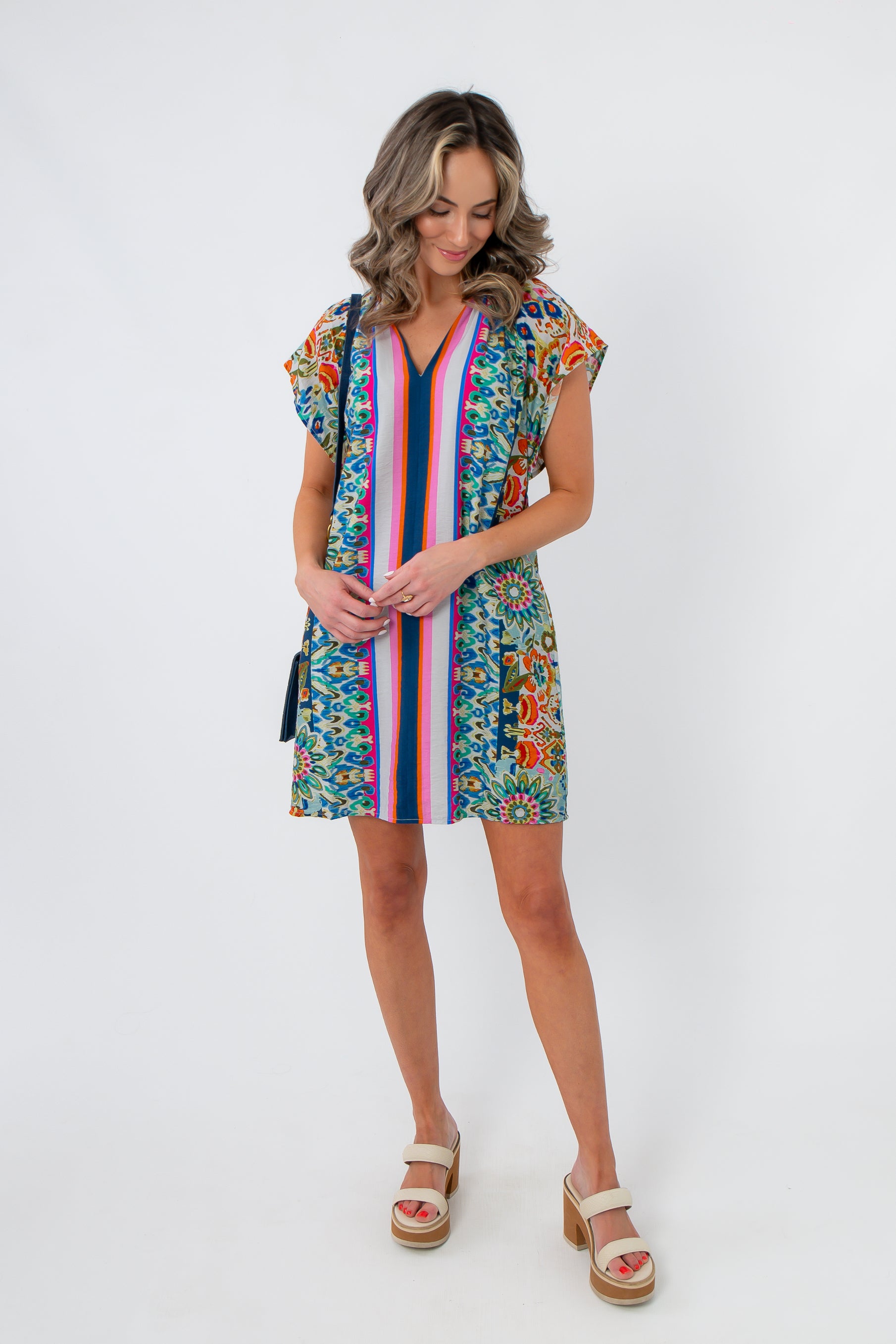 THML Summer Mosaic Short Sleeve Dress with vibrant patterns