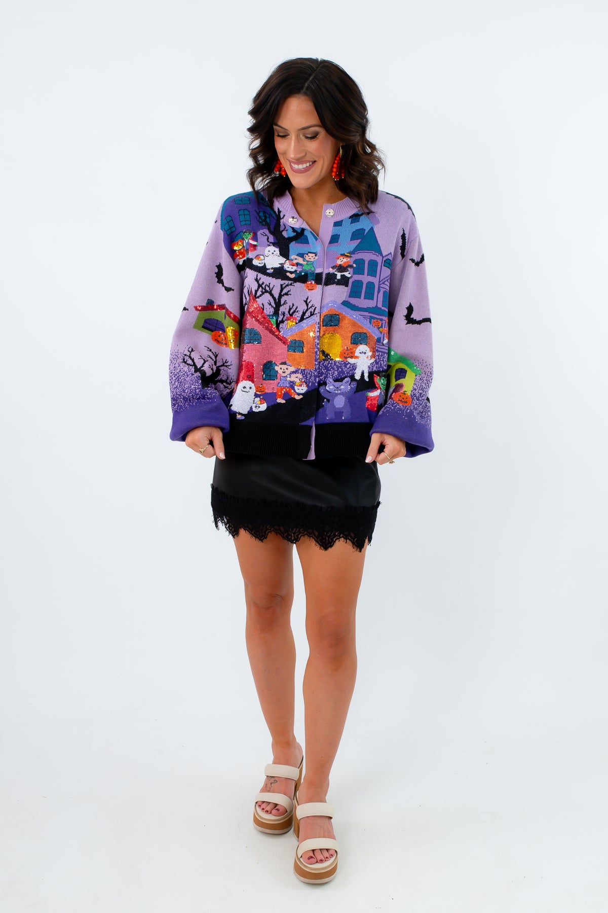 Slightly oversized snap button Halloween sweater, Halloween themed sweater, Sequin sweater for halloween