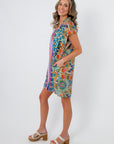 THML Summer Mosaic Short Sleeve Dress in bright colors